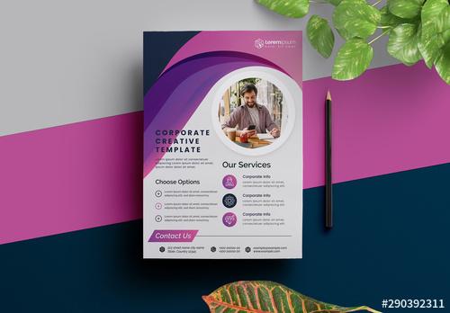 Corporate Flyer Layout with Purple Elements - 290392311 - 290392311