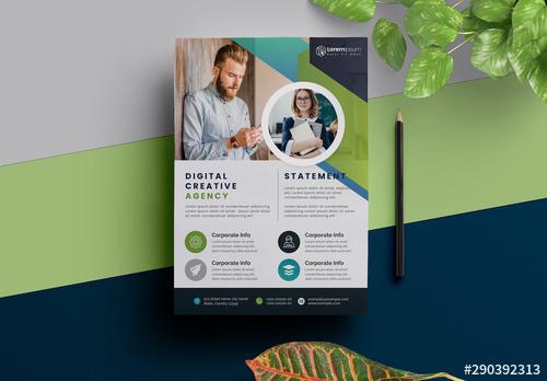 Corporate Flyer Layout with Blue And Green Elements - 290392313 - 290392313