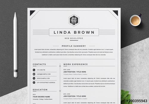 Clean Resume Layout Set with Border - 290395943 - 290395943