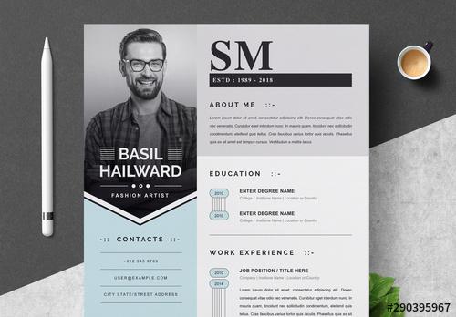 Decorative Resume Layout Set with Blue Elements - 290395967 - 290395967