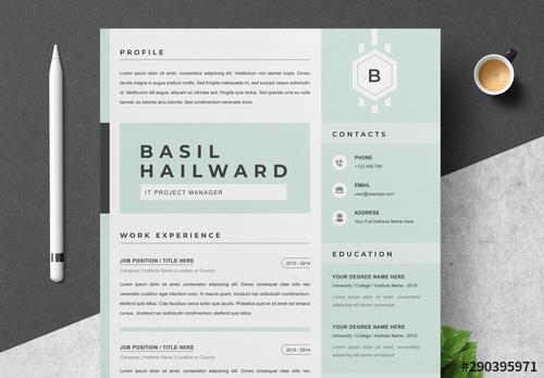 Resume Layout Set with Mint Elements - 290395971 - 290395971