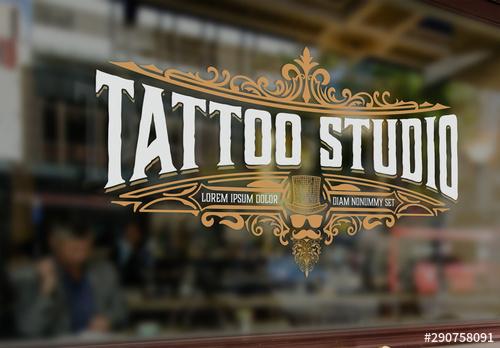 Vintage Style Tattoo Logo Layout with Gold Elements - 290758091 - 290758091