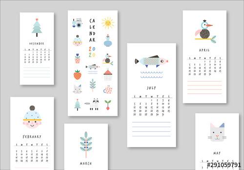 Calendar Layout with Illustrative Decor Elements - 291059791 - 291059791