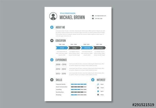 Resume Layout with Blue Elements - 291521519 - 291521519