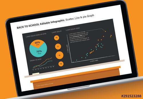 School Themed Infographic with Scatter, Line, and Pie Graphs - 291523288 - 291523288