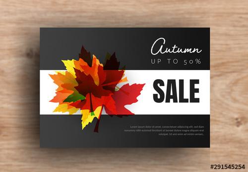 Card Layout with Autumn Leaf Illustrations - 291545254 - 291545254