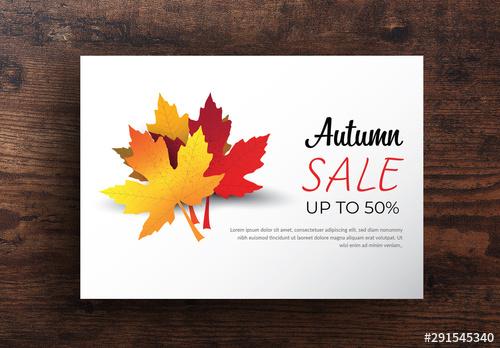 Card Layout with Autumn Leaf Illustrations - 291545340 - 291545340