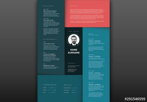 Dark Resume Layout with Teal Elements - 291546599 - 291546599