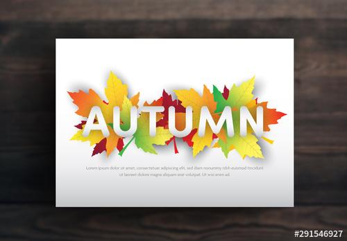 Card Layout with Autumn Leaf Illustrations - 291546927 - 291546927