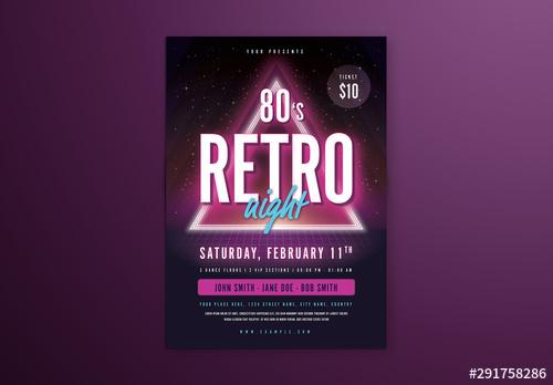 Purple Neon Retro Event Flyer Layout with Triangle - 291758286 - 291758286