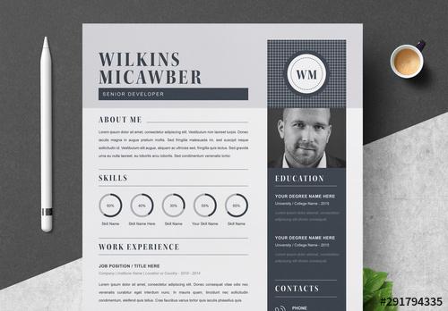 Modern Resume Layout with Photo Placement Area - 291794335 - 291794335