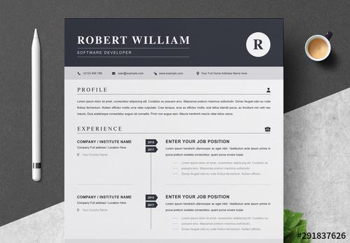 Resume Layout with Black Header - 291837626 - 291837626