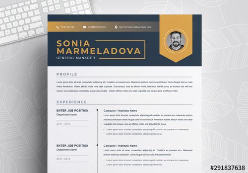 Resume Layout with Black Header and Orange Accents - 291837638 - 291837638