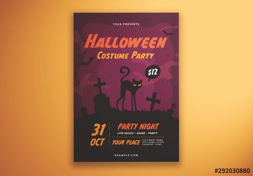 Halloween Costume Party Flyer Layout with Illustrative Elements - 292030880 - 292030880