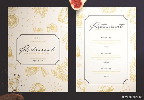 Elegant Restaurant Menu Layout with Illustrative Elements - 292030918 - 292030918