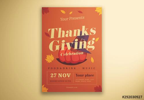 Thanksgiving Flyer Layout with Illustrative Elements - 292030927 - 292030927