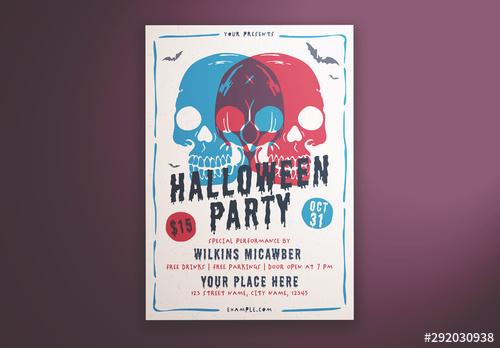 Halloween Party Flyer Layout with Illustrative Skulls - 292030938 - 292030938