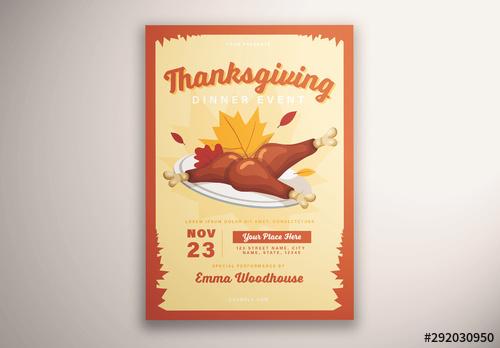 Thanksgiving Flyer Layout with Illustrative Elements - 292030950 - 292030950