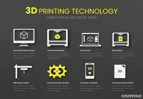 3D Printing Technology Info Chart Layout with Icons - 292995910 - 292995910