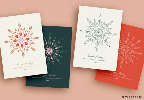 Winter Holiday Card Layout with Geometric Snowflake Illustration Element - 293173310 - 293173310