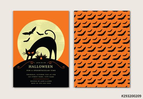 Graphic Halloween Party Invitation with Cat Card Layout - 293200209 - 293200209