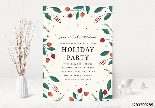 Graphic Floral Holiday Party Invitation Layout - 293200289 - 293200289