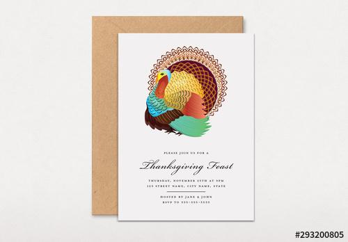 Graphic Thanksgiving Fest Invitation with Turkey Layout - 293200805 - 293200805