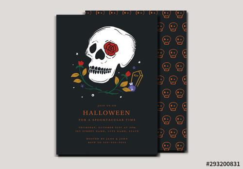 Illustrative Halloween Party Invitation with Skull Layout - 293200831 - 293200831