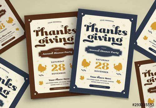 Thanksgiving Dinner Flyer Layout with Illustrative Elements - 293235592 - 293235592