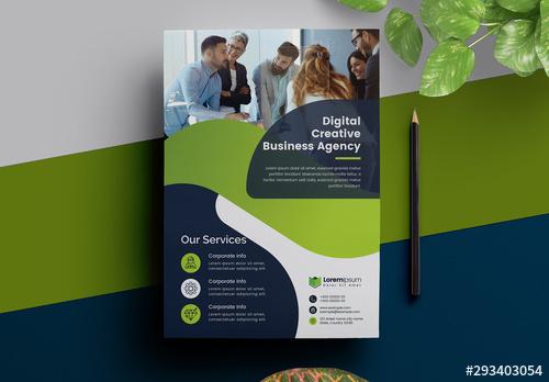 Corporate Flyer Layout with Green Abstract Shapes - 293403054 - 293403054