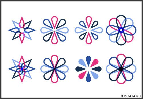 Pink and Blue Flower Icon Set - 293424282 - 293424282