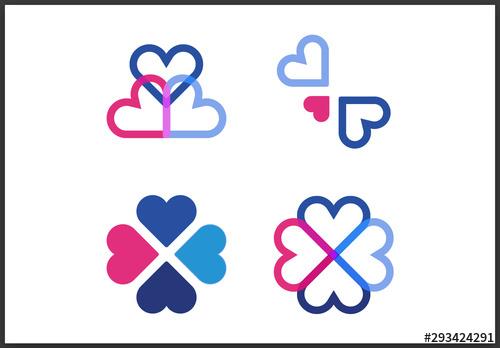 Pink and Blue Hearts Icon Set - 293424291 - 293424291