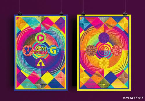 Abstract Flyer Layout with Colorful Geometric Pattern - 293437287 - 293437287