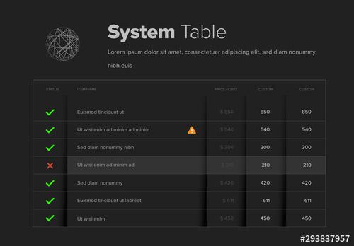 Dark Info Chart Table Layout with Icons - 293837957 - 293837957