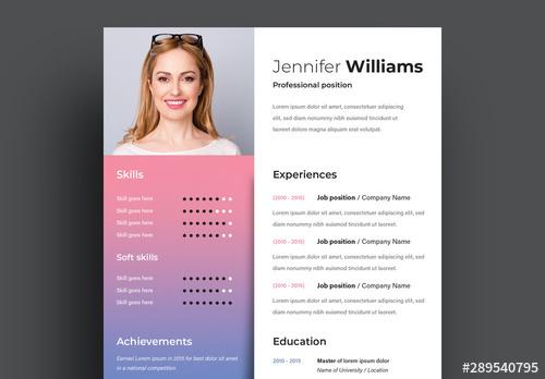 Resume Layout with Pink Blue Gradient - 289540795 - 289540795