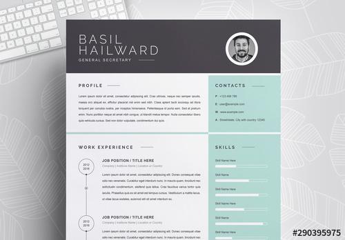 Resume Layout with Teal Elements - 290395975 - 290395975