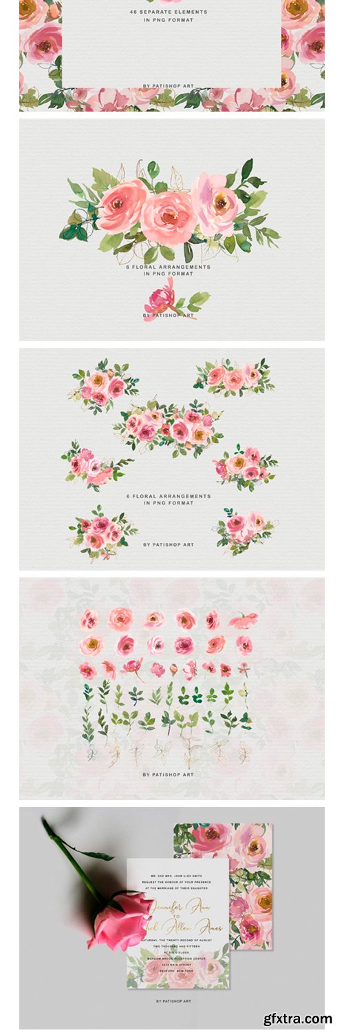 Blush Peach Watercolor Floral Clipart Set 2407545