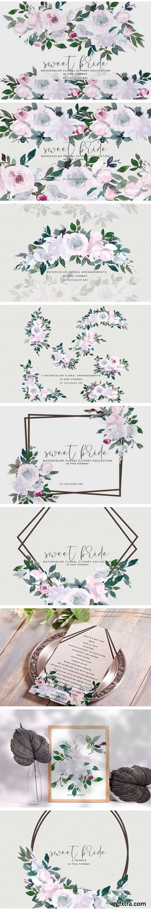 White Pink Watercolor Floral Clipart Set 2445133