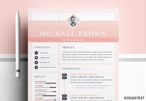 Resume Layout with Pink Elements - 291837637 - 291837637