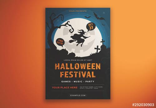 Halloween Festival Flyer Layout with Illustrative Elements - 292030903 - 292030903