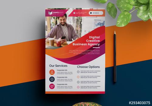 Corporate Business Flyer Layout with Abstract Waves - 293403075 - 293403075