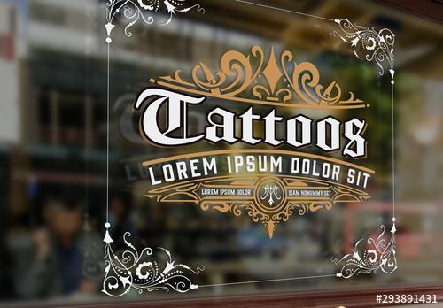 Vintage Tattoo Logo Layout with Gold Elements - 293891431 - 293891431