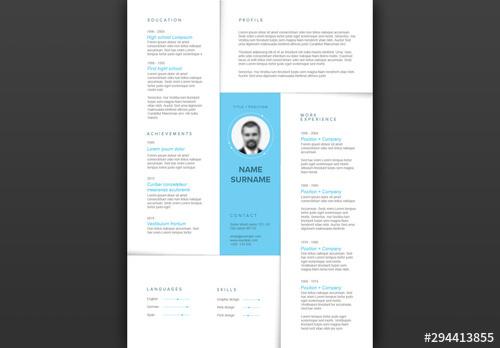 Minimalist Resume Layout with Blue Accents - 294413855 - 294413855