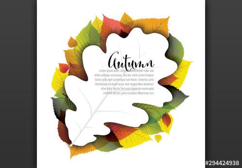 Square Autumn Card Layout with Large Illustrative Leaf - 294424938 - 294424938