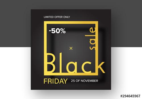 Black Friday Sale Card Layout with Black and Gold Elements - 294645967 - 294645967