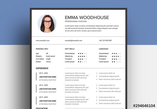 Resume Layout with Black Frame and Photo - 294646104 - 294646104