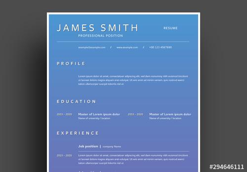 Resume Layout with Blue Gradient Background - 294646111 - 294646111