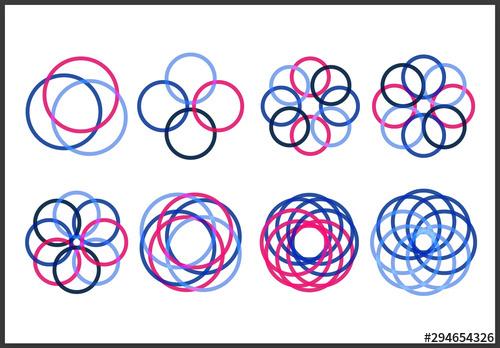 Pink and Blue Geometric Icon Set with Interlocking Circles - 294654326 - 294654326