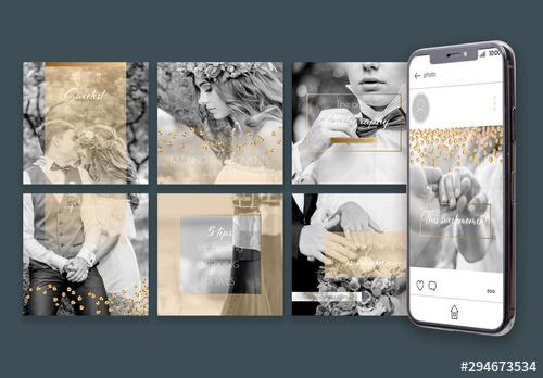 Social Media Post Layout Set with Gold Overlay and Sequins - 294673534 - 294673534