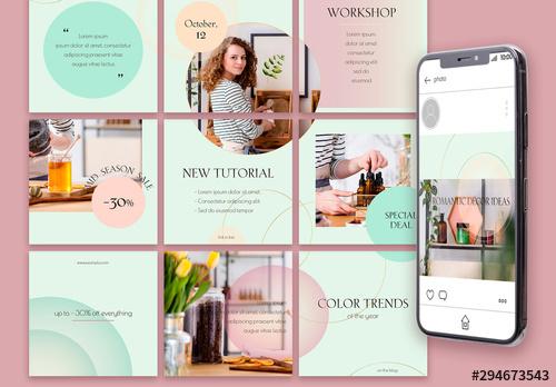 Social Media Post Layout Set with Mint And Pink Gradients - 294673543 - 294673543